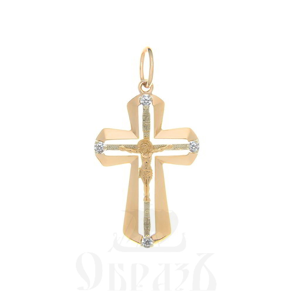 золотой крест с молитвой "спаси и сохрани", 585 проба желтого и белого цвета (арт. п20112-з5жб)