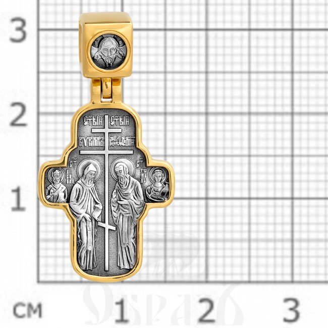 крест «свв. кирилл и мефодий. икона божией матери «скоропослушница», серебро 925 проба с золочением (арт. 101.099)